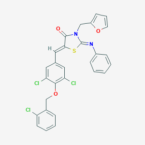 molecular formula C28H19Cl3N2O3S B423661 (2Z,5Z)-5-{3,5-dichloro-4-[(2-chlorobenzyl)oxy]benzylidene}-3-(furan-2-ylmethyl)-2-(phenylimino)-1,3-thiazolidin-4-one 