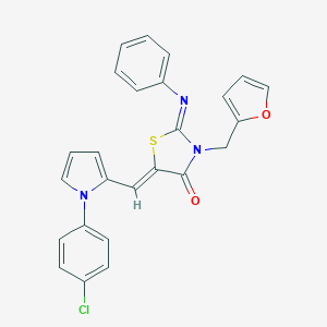 molecular formula C25H18ClN3O2S B423666 (2Z,5Z)-5-{[1-(4-chlorophenyl)-1H-pyrrol-2-yl]methylidene}-3-(furan-2-ylmethyl)-2-(phenylimino)-1,3-thiazolidin-4-one 