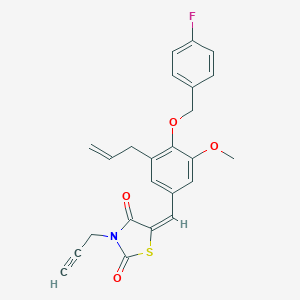 molecular formula C24H20FNO4S B423668 (5E)-5-{4-[(4-fluorobenzyl)oxy]-3-methoxy-5-(prop-2-en-1-yl)benzylidene}-3-(prop-2-yn-1-yl)-1,3-thiazolidine-2,4-dione 