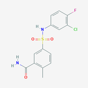 molecular formula C14H12ClFN2O3S B4236683 5-{[(3-chloro-4-fluorophenyl)amino]sulfonyl}-2-methylbenzamide 