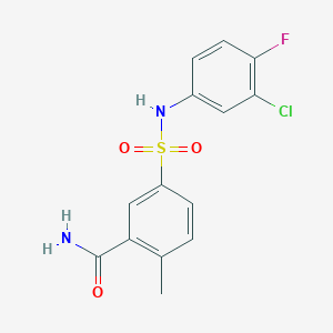 molecular formula C14H12ClFN2O3S B4236683 5-[(3-Chloro-4-fluorophenyl)sulfamoyl]-2-methylbenzamide 