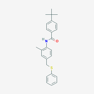 molecular formula C25H27NOS B423679 4-tert-butyl-N-{2-methyl-4-[(phenylsulfanyl)methyl]phenyl}benzamide 