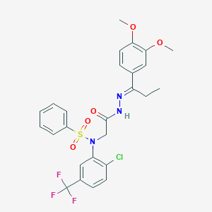 molecular formula C26H25ClF3N3O5S B423692 N-[2-chloro-5-(trifluoromethyl)phenyl]-N-(2-{2-[1-(3,4-dimethoxyphenyl)propylidene]hydrazino}-2-oxoethyl)benzenesulfonamide 