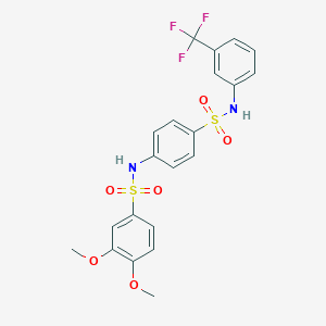 molecular formula C21H19F3N2O6S2 B423698 3,4-Dimethoxy-N-(4-{[3-(trifluoromethyl)phenyl]sulfamoyl}phenyl)benzenesulfonamide 