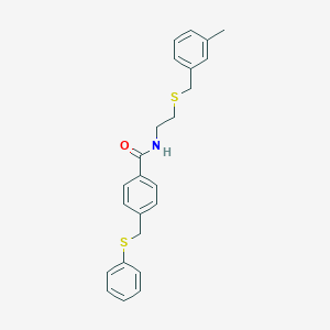 molecular formula C24H25NOS2 B423710 N-{2-[(3-methylbenzyl)sulfanyl]ethyl}-4-[(phenylsulfanyl)methyl]benzamide 