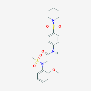 molecular formula C21H27N3O6S2 B423713 2-[Methanesulfonyl-(2-methoxy-phenyl)-amino]-N-[4-(piperidine-1-sulfonyl)-phenyl]-acetamide 
