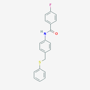 molecular formula C20H16FNOS B423721 4-fluoro-N-{4-[(phenylsulfanyl)methyl]phenyl}benzamide 