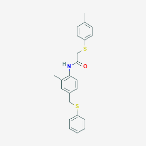 molecular formula C23H23NOS2 B423723 2-[(4-methylphenyl)sulfanyl]-N-{2-methyl-4-[(phenylsulfanyl)methyl]phenyl}acetamide 