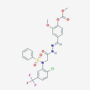 molecular formula C25H21ClF3N3O7S B423730 4-(2-{[2-Chloro(phenylsulfonyl)-5-(trifluoromethyl)anilino]acetyl}carbohydrazonoyl)-2-methoxyphenyl methyl carbonate 
