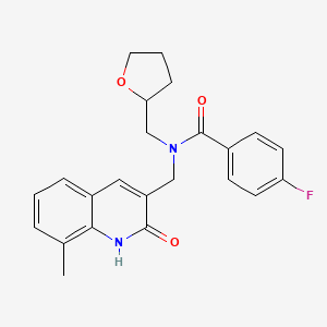 molecular formula C23H23FN2O3 B4237373 4-fluoro-N-[(2-hydroxy-8-methyl-3-quinolinyl)methyl]-N-(tetrahydro-2-furanylmethyl)benzamide 