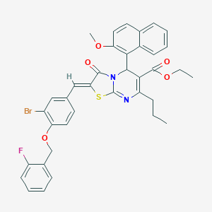 molecular formula C37H32BrFN2O5S B423749 ethyl 2-{3-bromo-4-[(2-fluorobenzyl)oxy]benzylidene}-5-(2-methoxy-1-naphthyl)-3-oxo-7-propyl-2,3-dihydro-5H-[1,3]thiazolo[3,2-a]pyrimidine-6-carboxylate 