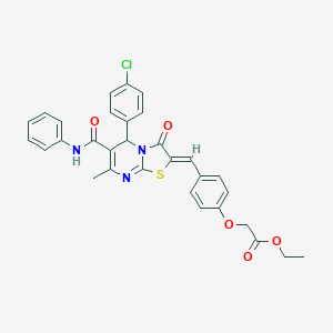 molecular formula C31H26ClN3O5S B423751 ethyl {4-[(6-(anilinocarbonyl)-5-(4-chlorophenyl)-7-methyl-3-oxo-5H-[1,3]thiazolo[3,2-a]pyrimidin-2(3H)-ylidene)methyl]phenoxy}acetate 