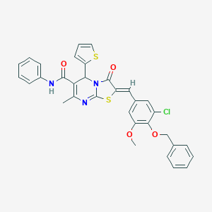 molecular formula C33H26ClN3O4S2 B423755 2-[4-(benzyloxy)-3-chloro-5-methoxybenzylidene]-7-methyl-3-oxo-N-phenyl-5-(2-thienyl)-2,3-dihydro-5H-[1,3]thiazolo[3,2-a]pyrimidine-6-carboxamide 