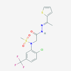molecular formula C16H15ClF3N3O3S2 B423756 N-[2-chloro-5-(trifluoromethyl)phenyl]-N-(2-oxo-2-{2-[1-(2-thienyl)ethylidene]hydrazino}ethyl)methanesulfonamide 