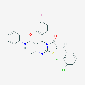molecular formula C27H18Cl2FN3O2S B423758 2-(2,3-dichlorobenzylidene)-5-(4-fluorophenyl)-7-methyl-3-oxo-N-phenyl-2,3-dihydro-5H-[1,3]thiazolo[3,2-a]pyrimidine-6-carboxamide 
