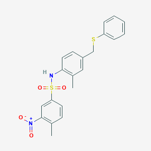 molecular formula C21H20N2O4S2 B423762 3-nitro-4-methyl-N-{2-methyl-4-[(phenylsulfanyl)methyl]phenyl}benzenesulfonamide 