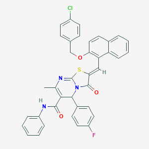 molecular formula C38H27ClFN3O3S B423768 2-({2-[(4-chlorobenzyl)oxy]-1-naphthyl}methylene)-5-(4-fluorophenyl)-7-methyl-3-oxo-N-phenyl-2,3-dihydro-5H-[1,3]thiazolo[3,2-a]pyrimidine-6-carboxamide 