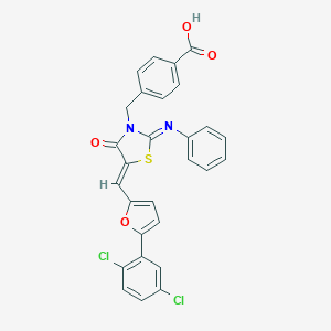 molecular formula C28H18Cl2N2O4S B423769 4-{[(2Z,5Z)-5-{[5-(2,5-dichlorophenyl)furan-2-yl]methylidene}-4-oxo-2-(phenylimino)-1,3-thiazolidin-3-yl]methyl}benzoic acid 