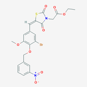 molecular formula C22H19BrN2O8S B423773 Ethyl {5-[3-bromo-4-({3-nitrobenzyl}oxy)-5-methoxybenzylidene]-2,4-dioxo-1,3-thiazolidin-3-yl}acetate 