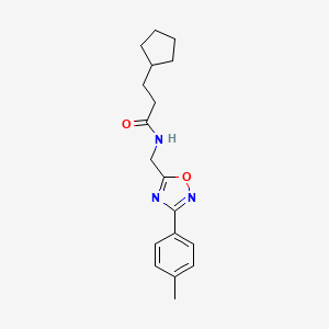 molecular formula C18H23N3O2 B4237734 3-cyclopentyl-N-{[3-(4-methylphenyl)-1,2,4-oxadiazol-5-yl]methyl}propanamide 