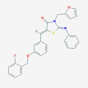 molecular formula C28H21FN2O3S B423775 (2Z,5Z)-5-{3-[(2-fluorobenzyl)oxy]benzylidene}-3-(furan-2-ylmethyl)-2-(phenylimino)-1,3-thiazolidin-4-one 