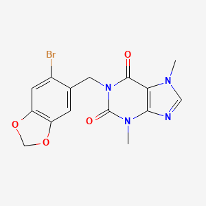 1-[(6-bromo-1,3-benzodioxol-5-yl)methyl]-3,7-dimethyl-3,7-dihydro-1H-purine-2,6-dione