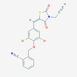molecular formula C21H12Br2N2O3S B423780 2-[(2,6-Dibromo-4-{[2,4-dioxo-3-(2-propynyl)-1,3-thiazolidin-5-ylidene]methyl}phenoxy)methyl]benzonitrile 