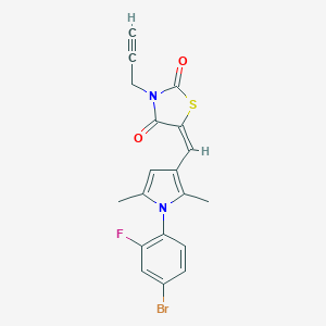 molecular formula C19H14BrFN2O2S B423781 5-{[1-(4-bromo-2-fluorophenyl)-2,5-dimethyl-1H-pyrrol-3-yl]methylene}-3-(2-propynyl)-1,3-thiazolidine-2,4-dione 