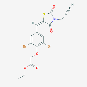 molecular formula C17H13Br2NO5S B423782 Ethyl (2,6-dibromo-4-{[2,4-dioxo-3-(2-propynyl)-1,3-thiazolidin-5-ylidene]methyl}phenoxy)acetate 