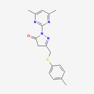 molecular formula C17H18N4OS B4237830 2-(4,6-dimethyl-2-pyrimidinyl)-5-{[(4-methylphenyl)thio]methyl}-2,4-dihydro-3H-pyrazol-3-one 