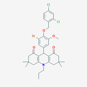 molecular formula C34H38BrCl2NO4 B423785 9-{3-bromo-4-[(2,4-dichlorobenzyl)oxy]-5-methoxyphenyl}-3,3,6,6-tetramethyl-10-propyl-3,4,6,7,9,10-hexahydro-1,8(2H,5H)-acridinedione 