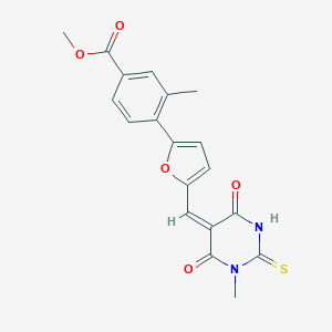 molecular formula C19H16N2O5S B423786 methyl 3-methyl-4-{5-[(E)-(1-methyl-4,6-dioxo-2-thioxotetrahydropyrimidin-5(2H)-ylidene)methyl]furan-2-yl}benzoate 