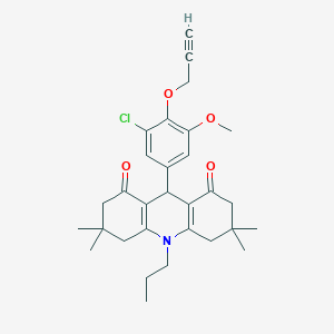 molecular formula C30H36ClNO4 B423789 9-[3-chloro-5-methoxy-4-(2-propynyloxy)phenyl]-3,3,6,6-tetramethyl-10-propyl-3,4,6,7,9,10-hexahydro-1,8(2H,5H)-acridinedione 