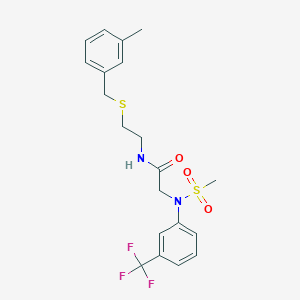 molecular formula C20H23F3N2O3S2 B423793 N-{2-[(3-methylbenzyl)sulfanyl]ethyl}-2-[(methylsulfonyl)-3-(trifluoromethyl)anilino]acetamide 