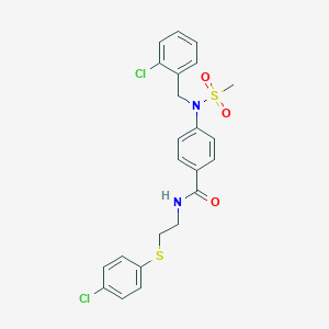 molecular formula C23H22Cl2N2O3S2 B423794 4-[(2-chlorobenzyl)(methylsulfonyl)amino]-N-{2-[(4-chlorophenyl)sulfanyl]ethyl}benzamide 