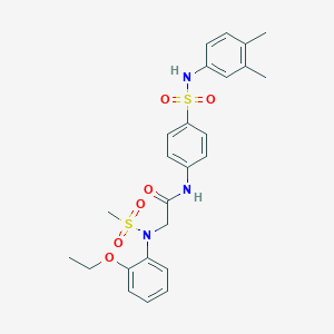 molecular formula C25H29N3O6S2 B423795 N-{4-[(3,4-dimethylanilino)sulfonyl]phenyl}-2-[2-ethoxy(methylsulfonyl)anilino]acetamide 