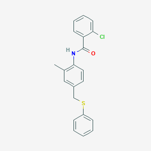 molecular formula C21H18ClNOS B423797 2-chloro-N-{2-methyl-4-[(phenylsulfanyl)methyl]phenyl}benzamide 