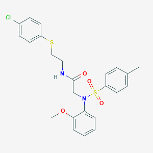 molecular formula C24H25ClN2O4S2 B423799 N-{2-[(4-chlorophenyl)sulfanyl]ethyl}-2-{2-methoxy[(4-methylphenyl)sulfonyl]anilino}acetamide 