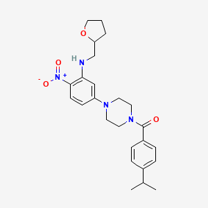 molecular formula C25H32N4O4 B4238028 5-[4-(4-isopropylbenzoyl)-1-piperazinyl]-2-nitro-N-(tetrahydro-2-furanylmethyl)aniline 