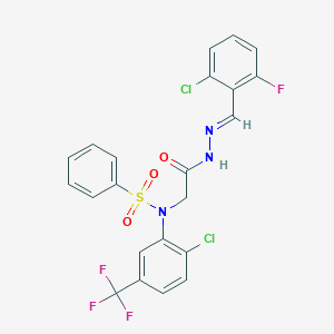 molecular formula C22H15Cl2F4N3O3S B423810 N-{2-[2-(2-chloro-6-fluorobenzylidene)hydrazino]-2-oxoethyl}-N-[2-chloro-5-(trifluoromethyl)phenyl]benzenesulfonamide 