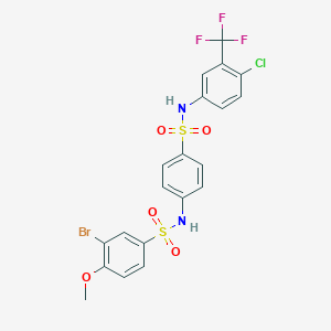 molecular formula C20H15BrClF3N2O5S2 B423813 3-bromo-N-(4-{[4-chloro-3-(trifluoromethyl)anilino]sulfonyl}phenyl)-4-methoxybenzenesulfonamide 