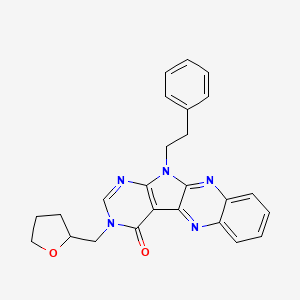 molecular formula C25H23N5O2 B4238175 11-(2-phenylethyl)-3-(tetrahydro-2-furanylmethyl)-3,11-dihydro-4H-pyrimido[5',4':4,5]pyrrolo[2,3-b]quinoxalin-4-one 