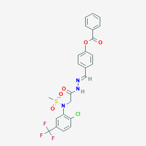 molecular formula C24H19ClF3N3O5S B423818 4-(2-{[2-Chloro(methylsulfonyl)-5-(trifluoromethyl)anilino]acetyl}carbohydrazonoyl)phenyl benzoate 