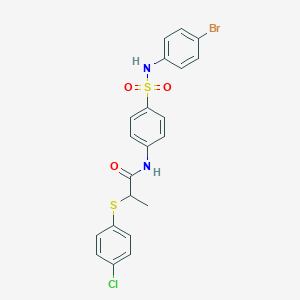 molecular formula C21H18BrClN2O3S2 B423820 N-{4-[(4-bromoanilino)sulfonyl]phenyl}-2-[(4-chlorophenyl)sulfanyl]propanamide 