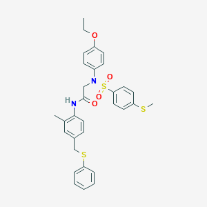molecular formula C31H32N2O4S3 B423825 2-(4-ethoxy{[4-(methylsulfanyl)phenyl]sulfonyl}anilino)-N-{2-methyl-4-[(phenylsulfanyl)methyl]phenyl}acetamide 