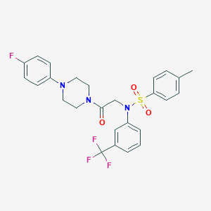 molecular formula C26H25F4N3O3S B423826 N-{2-[4-(4-fluorophenyl)-1-piperazinyl]-2-oxoethyl}-4-methyl-N-[3-(trifluoromethyl)phenyl]benzenesulfonamide 