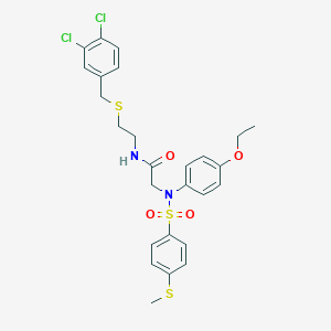 molecular formula C26H28Cl2N2O4S3 B423833 N-{2-[(3,4-dichlorobenzyl)sulfanyl]ethyl}-2-(4-ethoxy{[4-(methylsulfanyl)phenyl]sulfonyl}anilino)acetamide 