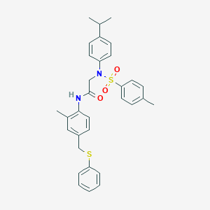 molecular formula C32H34N2O3S2 B423837 2-{4-isopropyl[(4-methylphenyl)sulfonyl]anilino}-N-{2-methyl-4-[(phenylsulfanyl)methyl]phenyl}acetamide 