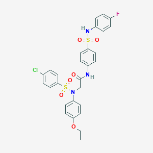 molecular formula C28H25ClFN3O6S2 B423845 2-{[(4-chlorophenyl)sulfonyl]-4-ethoxyanilino}-N-{4-[(4-fluoroanilino)sulfonyl]phenyl}acetamide 