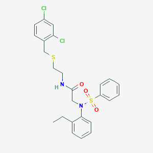 molecular formula C25H26Cl2N2O3S2 B423848 N-{2-[(2,4-dichlorobenzyl)sulfanyl]ethyl}-2-[2-ethyl(phenylsulfonyl)anilino]acetamide 
